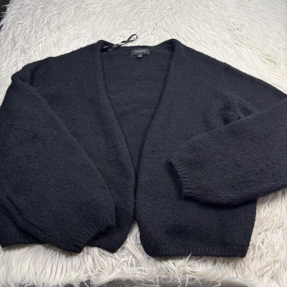 Banana Republic Women's L Black Plush Balloon Sleeve Open Cardigan Cozycore